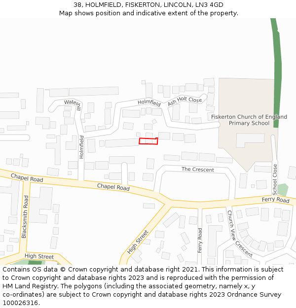 38, HOLMFIELD, FISKERTON, LINCOLN, LN3 4GD: Location map and indicative extent of plot