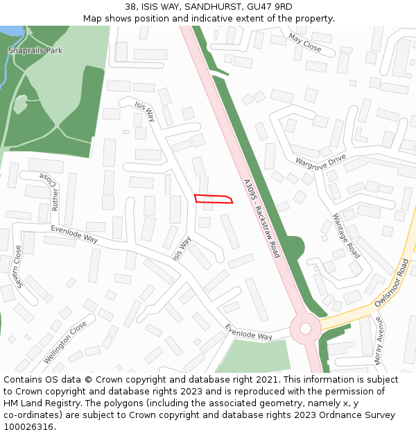 38, ISIS WAY, SANDHURST, GU47 9RD: Location map and indicative extent of plot