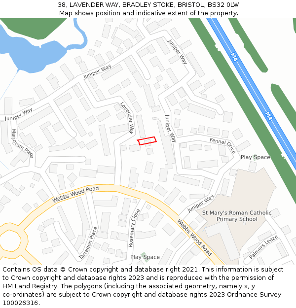 38, LAVENDER WAY, BRADLEY STOKE, BRISTOL, BS32 0LW: Location map and indicative extent of plot