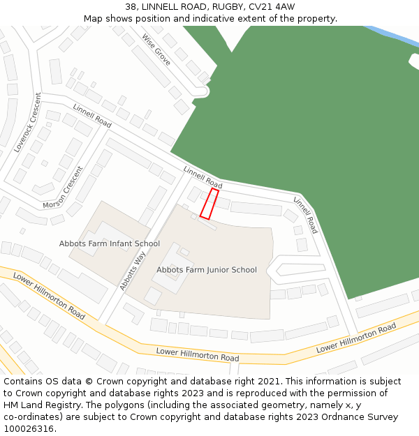 38, LINNELL ROAD, RUGBY, CV21 4AW: Location map and indicative extent of plot