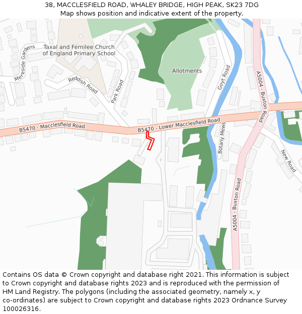 38, MACCLESFIELD ROAD, WHALEY BRIDGE, HIGH PEAK, SK23 7DG: Location map and indicative extent of plot