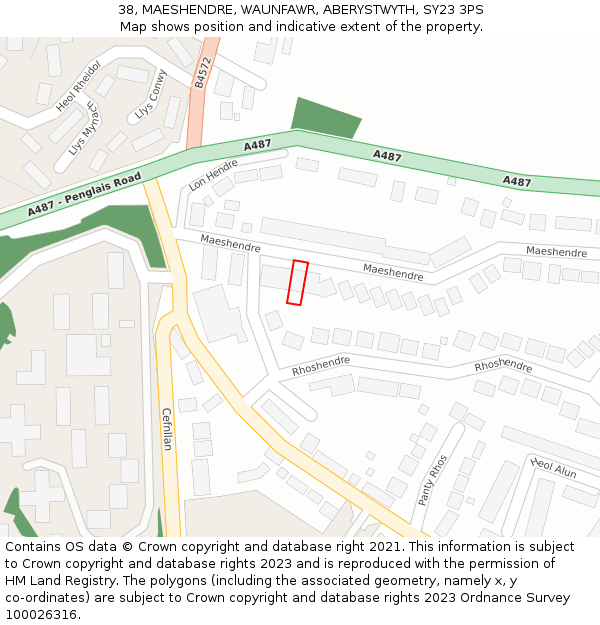 38, MAESHENDRE, WAUNFAWR, ABERYSTWYTH, SY23 3PS: Location map and indicative extent of plot