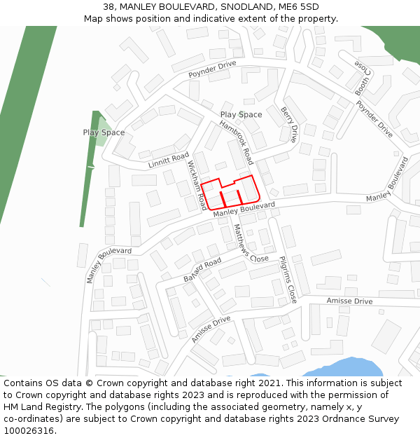 38, MANLEY BOULEVARD, SNODLAND, ME6 5SD: Location map and indicative extent of plot