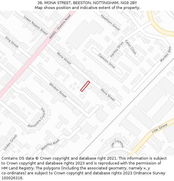 38, MONA STREET, BEESTON, NOTTINGHAM, NG9 2BY: Location map and indicative extent of plot