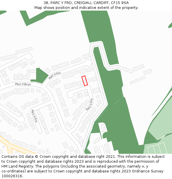 38, PARC Y FRO, CREIGIAU, CARDIFF, CF15 9SA: Location map and indicative extent of plot
