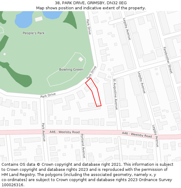 38, PARK DRIVE, GRIMSBY, DN32 0EG: Location map and indicative extent of plot