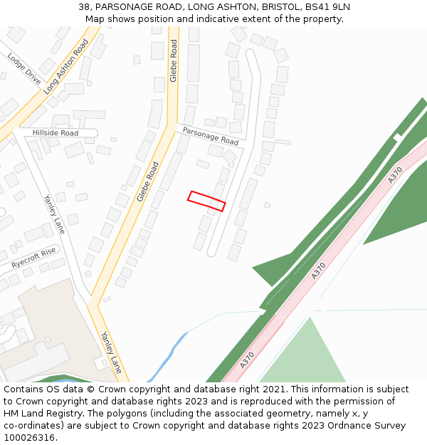 38, PARSONAGE ROAD, LONG ASHTON, BRISTOL, BS41 9LN: Location map and indicative extent of plot