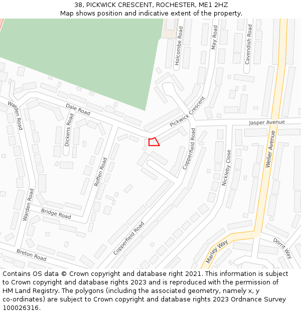 38, PICKWICK CRESCENT, ROCHESTER, ME1 2HZ: Location map and indicative extent of plot