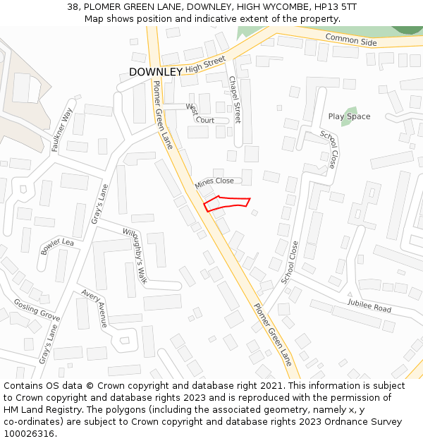 38, PLOMER GREEN LANE, DOWNLEY, HIGH WYCOMBE, HP13 5TT: Location map and indicative extent of plot
