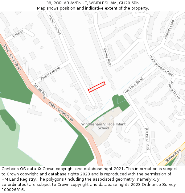 38, POPLAR AVENUE, WINDLESHAM, GU20 6PN: Location map and indicative extent of plot