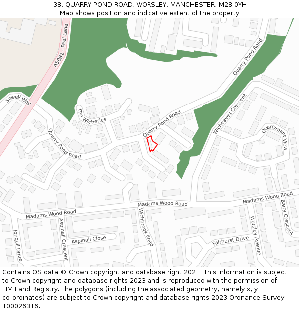 38, QUARRY POND ROAD, WORSLEY, MANCHESTER, M28 0YH: Location map and indicative extent of plot