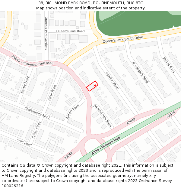 38, RICHMOND PARK ROAD, BOURNEMOUTH, BH8 8TG: Location map and indicative extent of plot