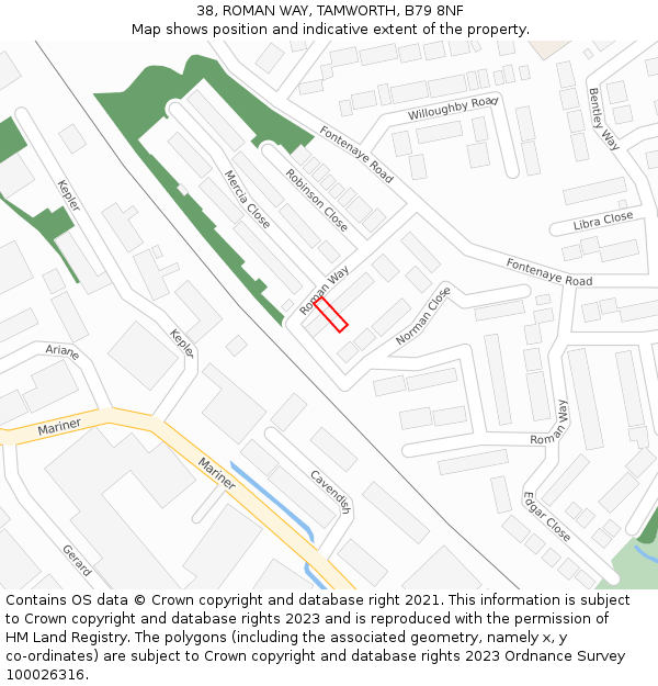 38, ROMAN WAY, TAMWORTH, B79 8NF: Location map and indicative extent of plot