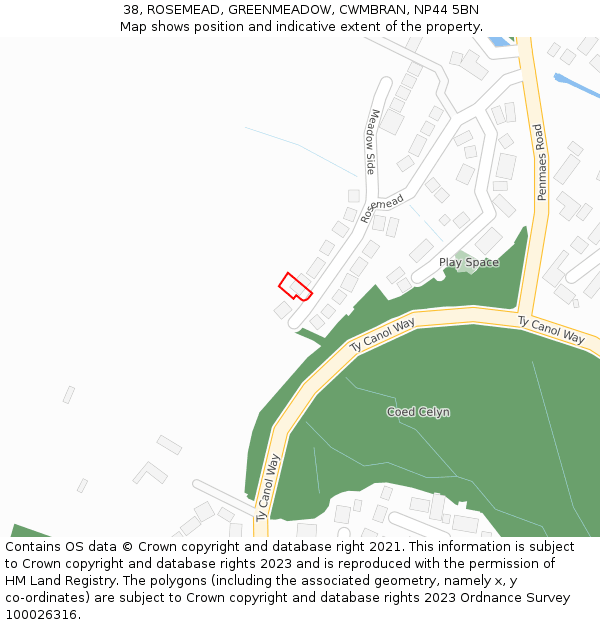 38, ROSEMEAD, GREENMEADOW, CWMBRAN, NP44 5BN: Location map and indicative extent of plot