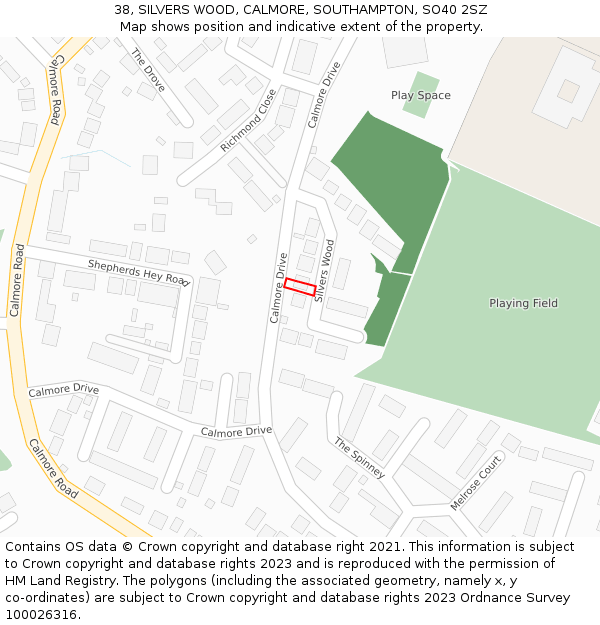 38, SILVERS WOOD, CALMORE, SOUTHAMPTON, SO40 2SZ: Location map and indicative extent of plot