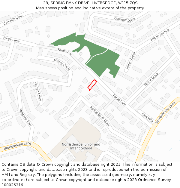 38, SPRING BANK DRIVE, LIVERSEDGE, WF15 7QS: Location map and indicative extent of plot