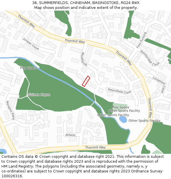 38, SUMMERFIELDS, CHINEHAM, BASINGSTOKE, RG24 8WX: Location map and indicative extent of plot