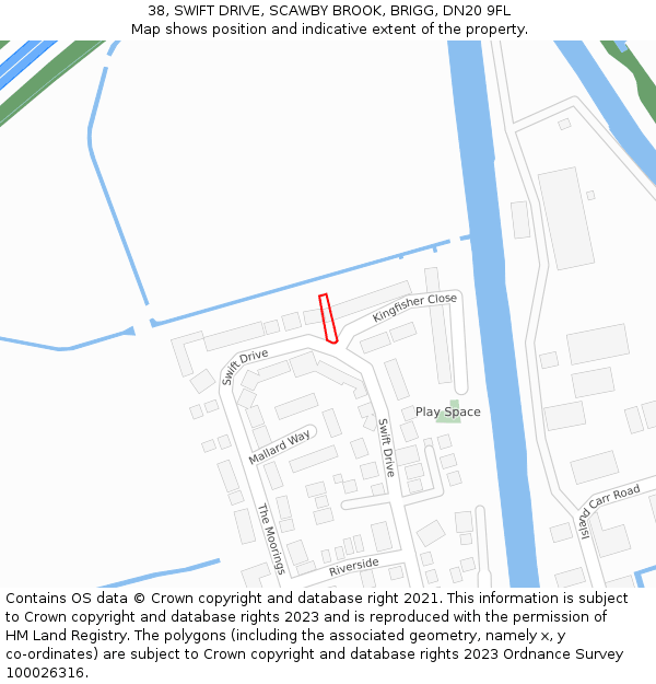 38, SWIFT DRIVE, SCAWBY BROOK, BRIGG, DN20 9FL: Location map and indicative extent of plot