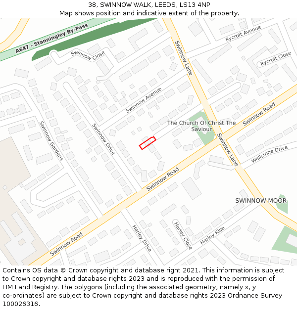 38, SWINNOW WALK, LEEDS, LS13 4NP: Location map and indicative extent of plot