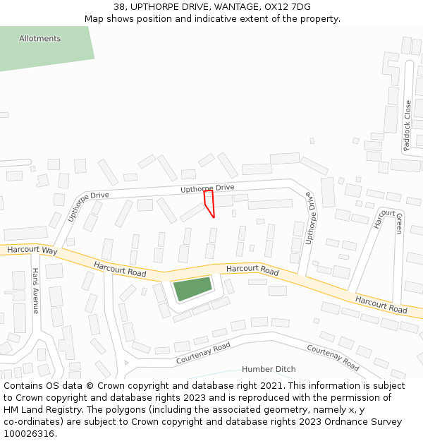 38, UPTHORPE DRIVE, WANTAGE, OX12 7DG: Location map and indicative extent of plot