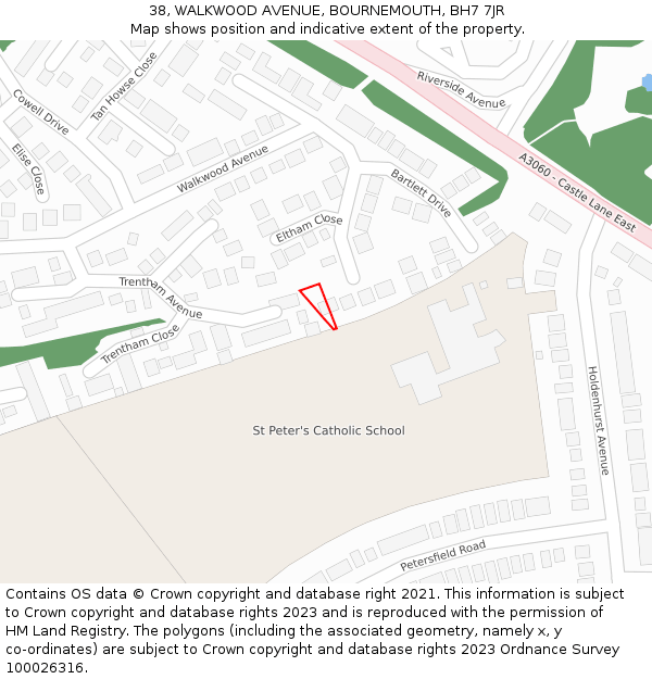 38, WALKWOOD AVENUE, BOURNEMOUTH, BH7 7JR: Location map and indicative extent of plot