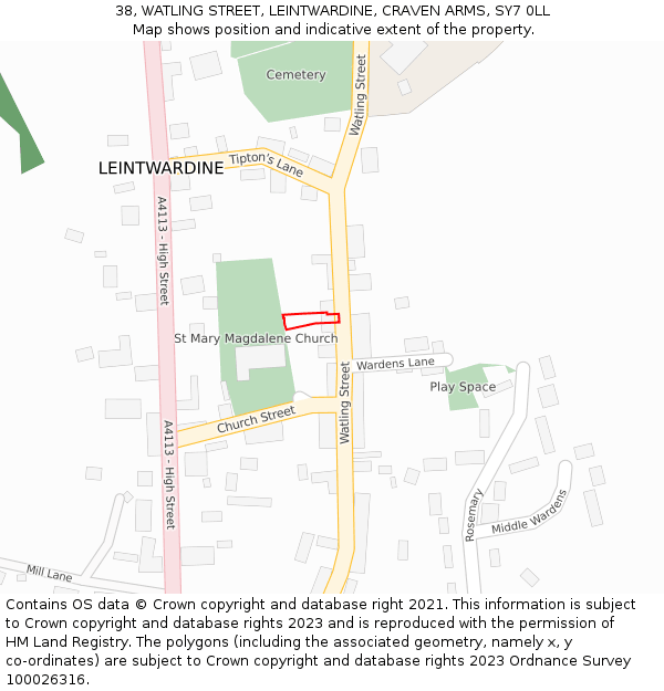 38, WATLING STREET, LEINTWARDINE, CRAVEN ARMS, SY7 0LL: Location map and indicative extent of plot