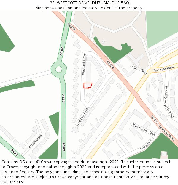 38, WESTCOTT DRIVE, DURHAM, DH1 5AQ: Location map and indicative extent of plot