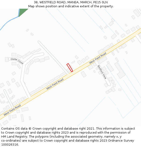 38, WESTFIELD ROAD, MANEA, MARCH, PE15 0LN: Location map and indicative extent of plot