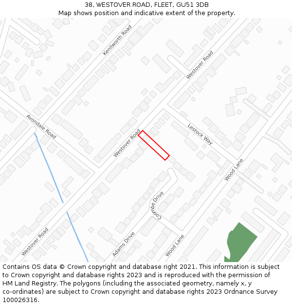 38, WESTOVER ROAD, FLEET, GU51 3DB: Location map and indicative extent of plot