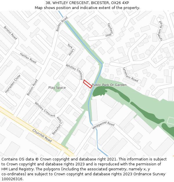 38, WHITLEY CRESCENT, BICESTER, OX26 4XP: Location map and indicative extent of plot