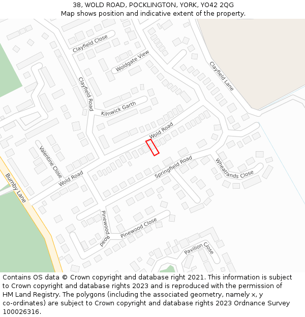 38, WOLD ROAD, POCKLINGTON, YORK, YO42 2QG: Location map and indicative extent of plot