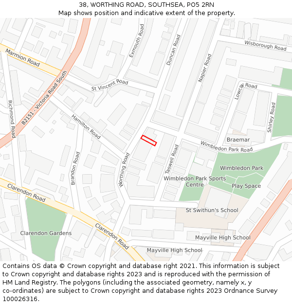 38, WORTHING ROAD, SOUTHSEA, PO5 2RN: Location map and indicative extent of plot
