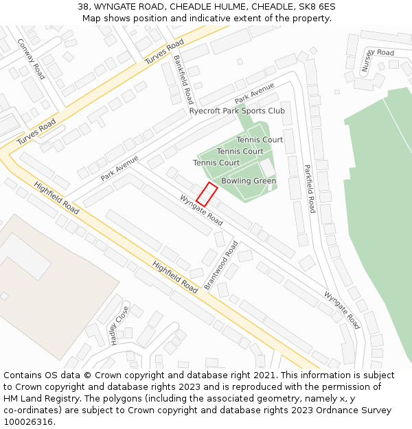 38, WYNGATE ROAD, CHEADLE HULME, CHEADLE, SK8 6ES: Location map and indicative extent of plot