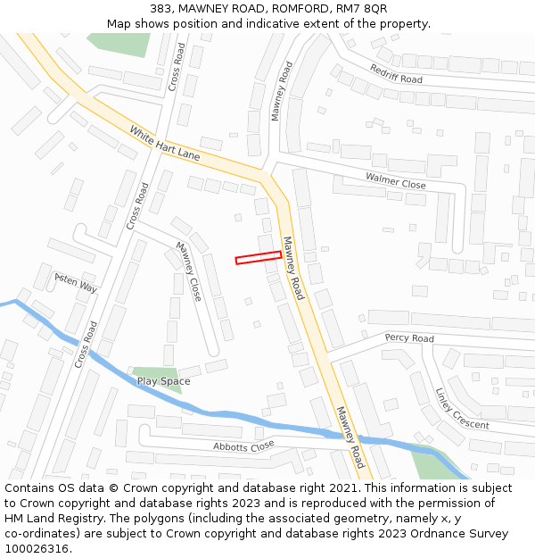 383, MAWNEY ROAD, ROMFORD, RM7 8QR: Location map and indicative extent of plot