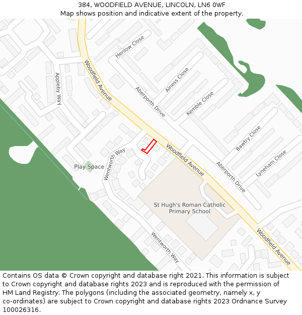 384, WOODFIELD AVENUE, LINCOLN, LN6 0WF: Location map and indicative extent of plot