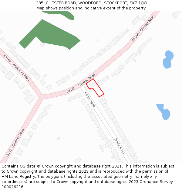 385, CHESTER ROAD, WOODFORD, STOCKPORT, SK7 1QQ: Location map and indicative extent of plot