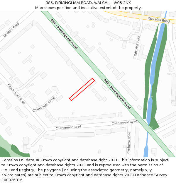 386, BIRMINGHAM ROAD, WALSALL, WS5 3NX: Location map and indicative extent of plot