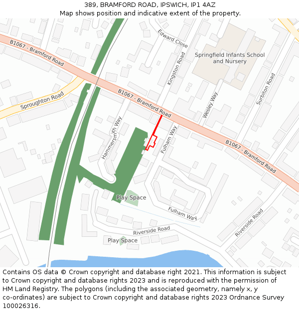 389, BRAMFORD ROAD, IPSWICH, IP1 4AZ: Location map and indicative extent of plot