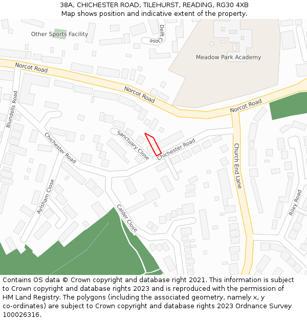 38A, CHICHESTER ROAD, TILEHURST, READING, RG30 4XB: Location map and indicative extent of plot