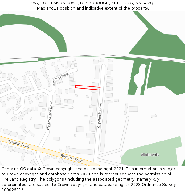 38A, COPELANDS ROAD, DESBOROUGH, KETTERING, NN14 2QF: Location map and indicative extent of plot