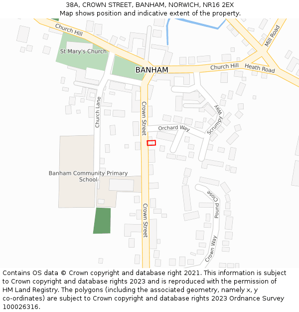 38A, CROWN STREET, BANHAM, NORWICH, NR16 2EX: Location map and indicative extent of plot