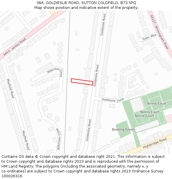 38A, GOLDIESLIE ROAD, SUTTON COLDFIELD, B73 5PQ: Location map and indicative extent of plot