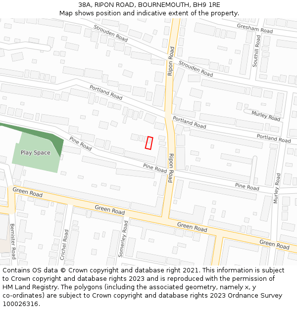 38A, RIPON ROAD, BOURNEMOUTH, BH9 1RE: Location map and indicative extent of plot