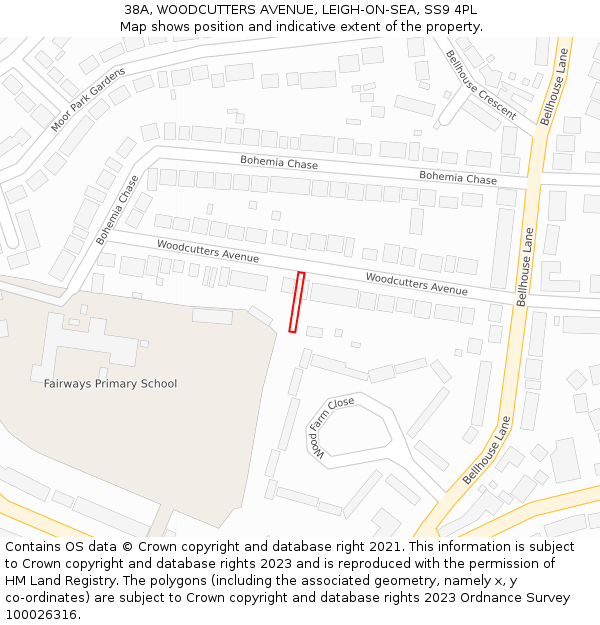 38A, WOODCUTTERS AVENUE, LEIGH-ON-SEA, SS9 4PL: Location map and indicative extent of plot