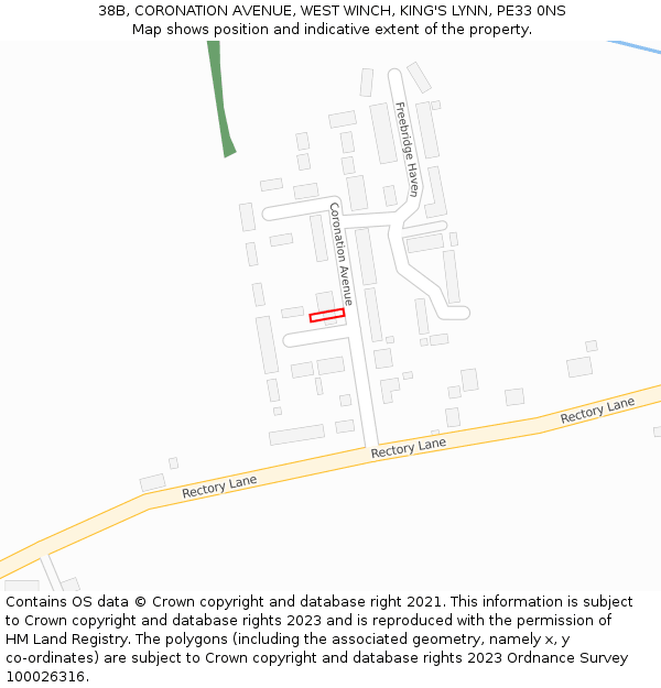 38B, CORONATION AVENUE, WEST WINCH, KING'S LYNN, PE33 0NS: Location map and indicative extent of plot
