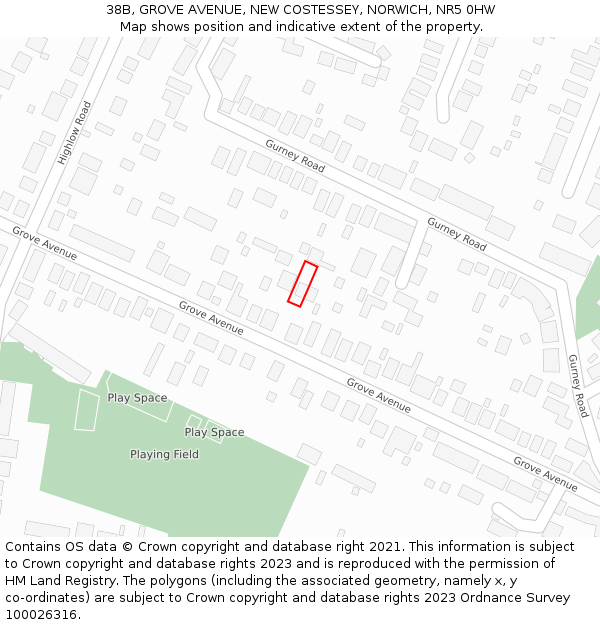 38B, GROVE AVENUE, NEW COSTESSEY, NORWICH, NR5 0HW: Location map and indicative extent of plot