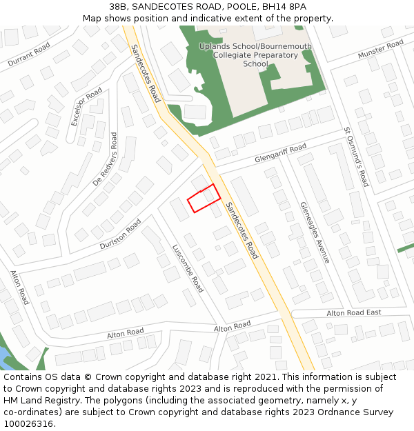 38B, SANDECOTES ROAD, POOLE, BH14 8PA: Location map and indicative extent of plot