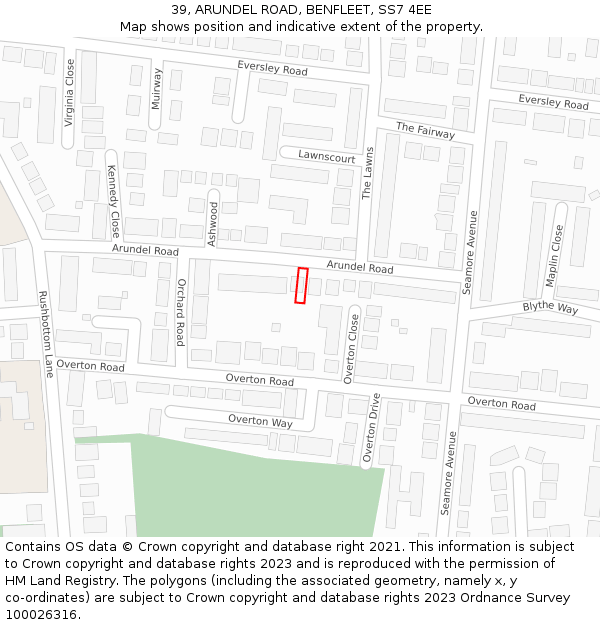 39, ARUNDEL ROAD, BENFLEET, SS7 4EE: Location map and indicative extent of plot