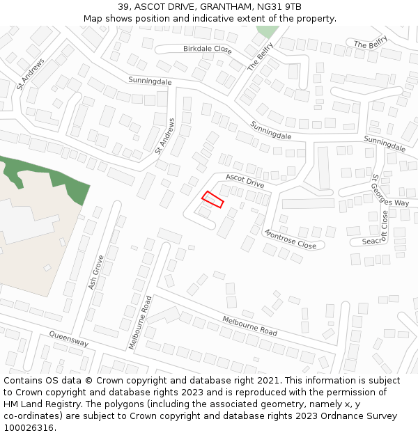 39, ASCOT DRIVE, GRANTHAM, NG31 9TB: Location map and indicative extent of plot