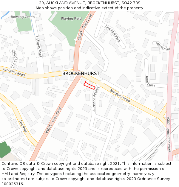 39, AUCKLAND AVENUE, BROCKENHURST, SO42 7RS: Location map and indicative extent of plot